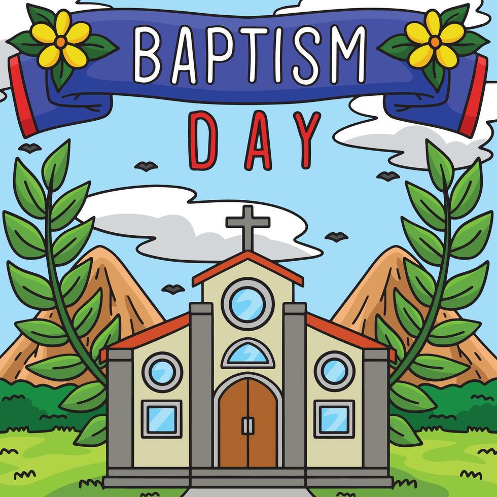Baptism Day Colored Cartoon Illustration vector