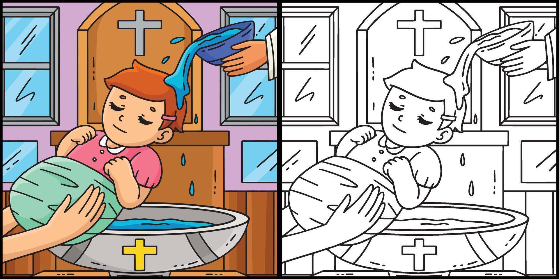 Baptism Baby Being Baptized Coloring Illustration vector