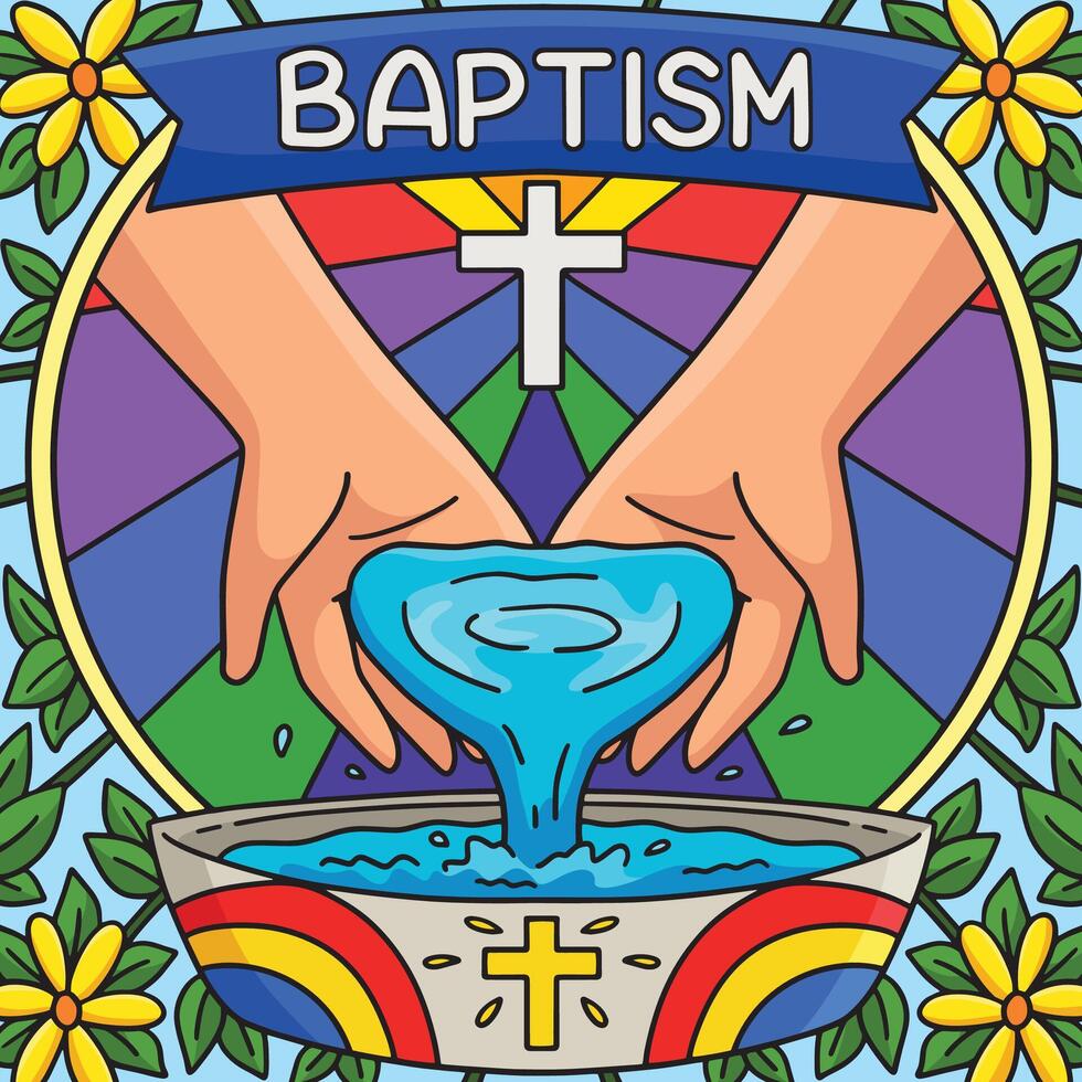 Baptism Hands Pouring Water Colored Cartoon vector