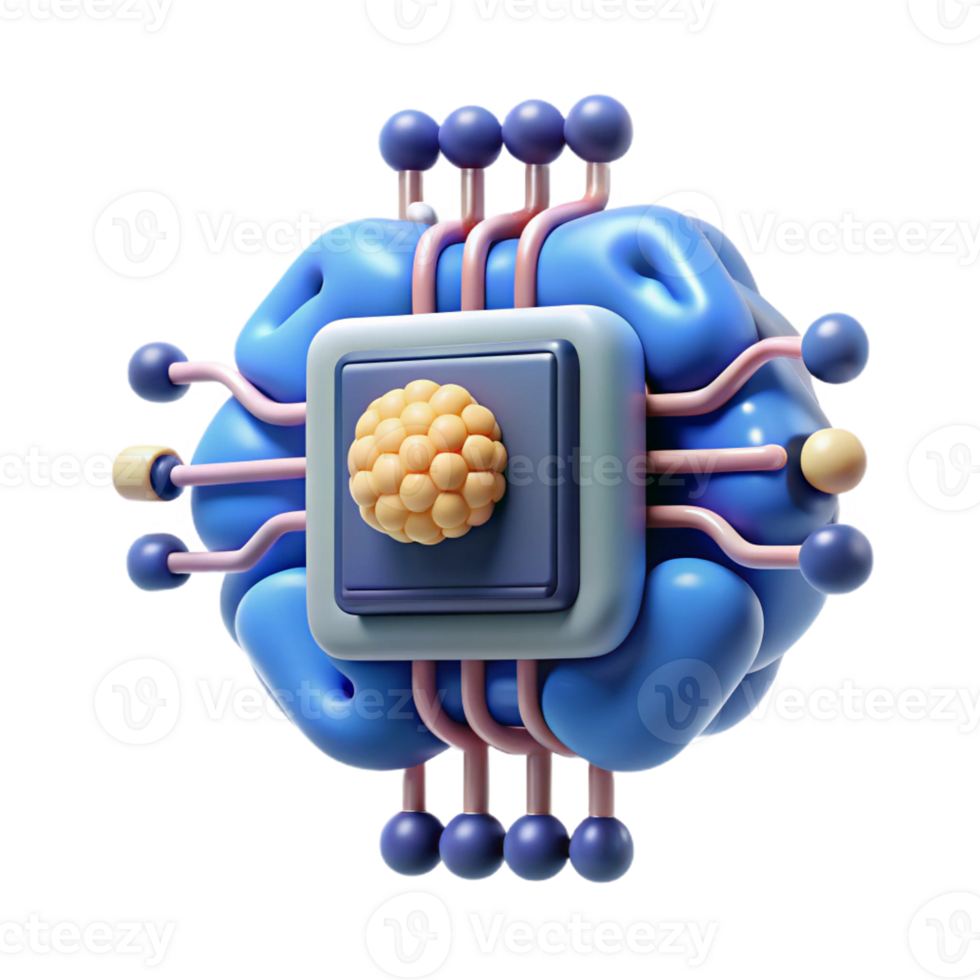 A blue and white computer chip with a yellow ball png