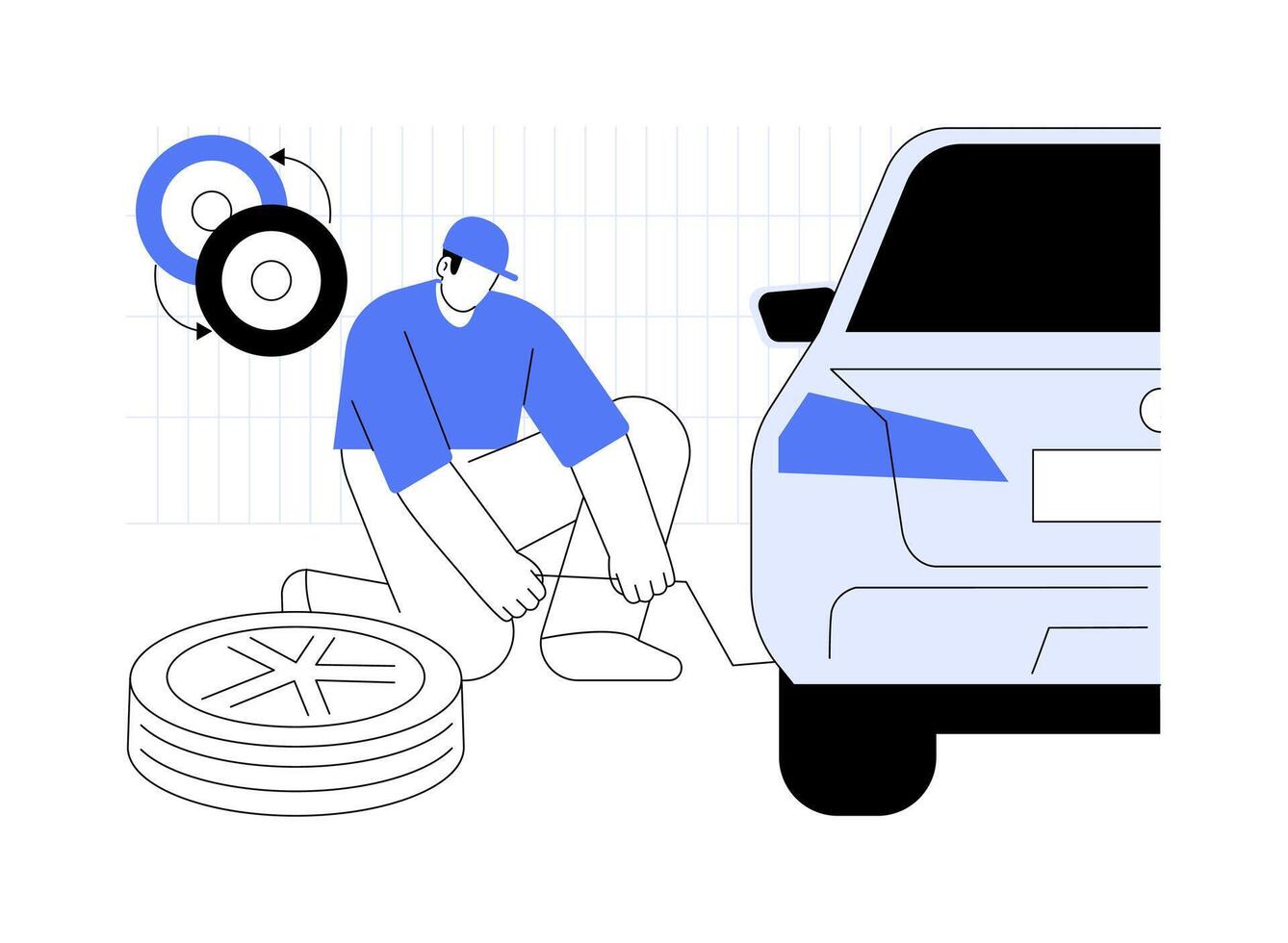 Tire fitting isolated cartoon illustrations. vector