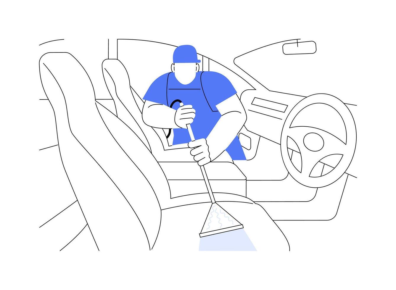 Car interior cleaning isolated cartoon illustrations. vector