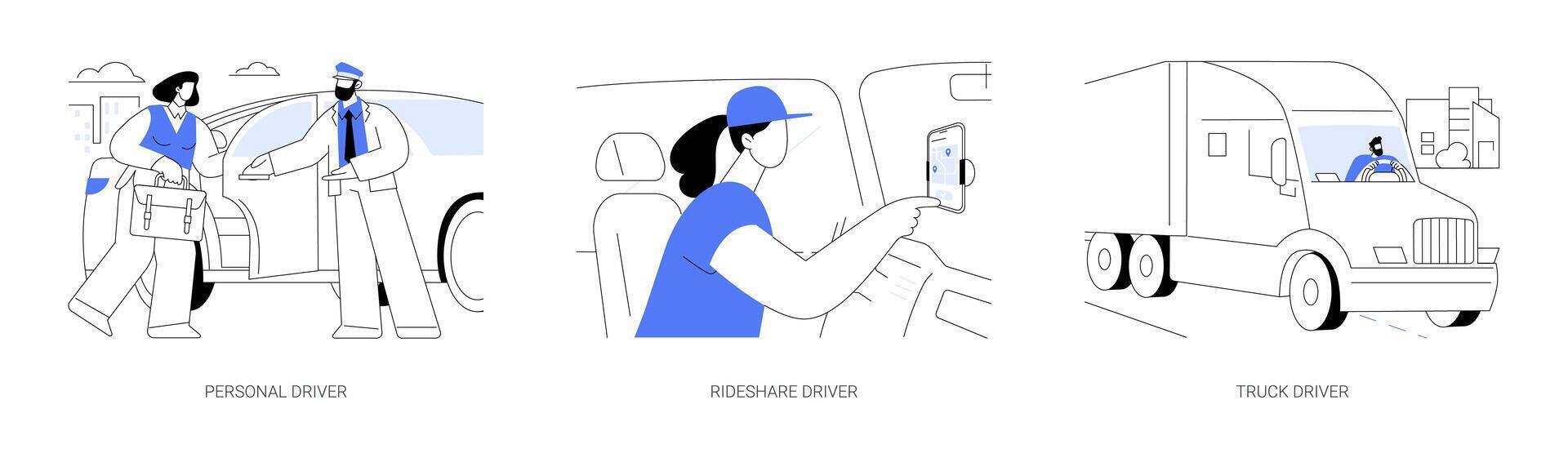 Driving professions isolated cartoon illustrations se vector