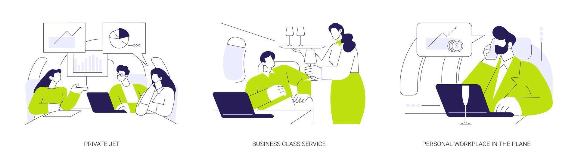 Business travel by plane abstract concept illustrations. vector
