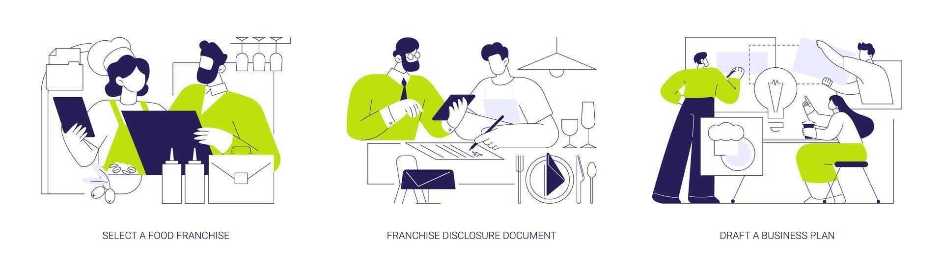 Franchise in food business abstract concept illustrations. vector