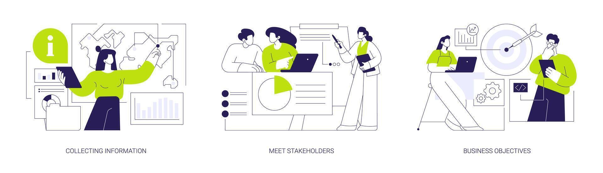Business analysis in IT company abstract concept illustrations. vector