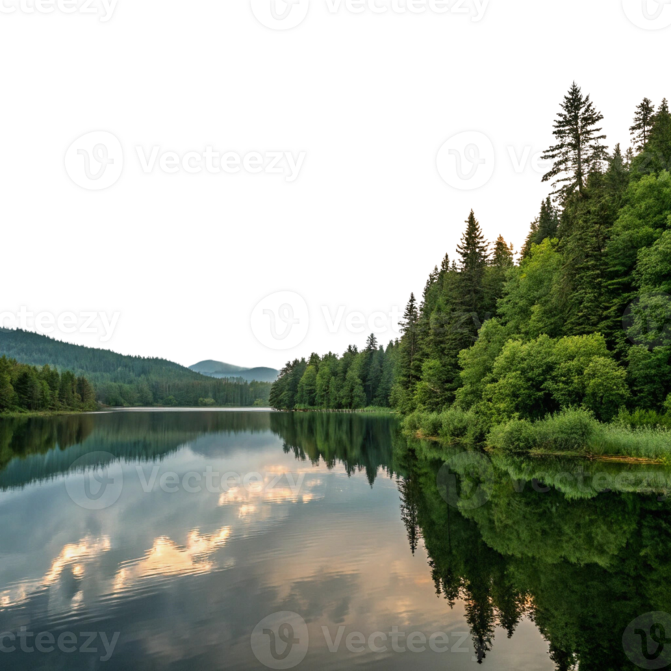 A lake with trees around it isolated on transparent background png