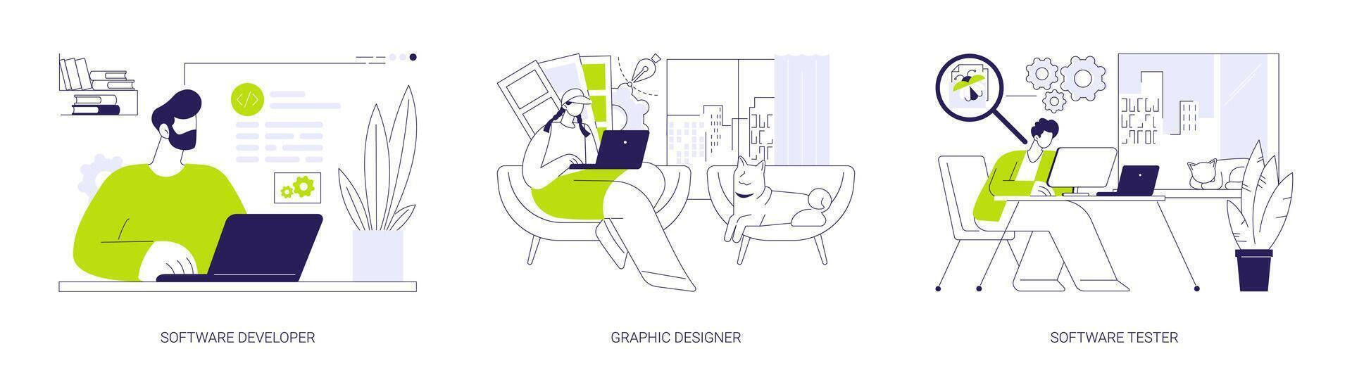Remote IT jobs abstract concept illustrations. vector