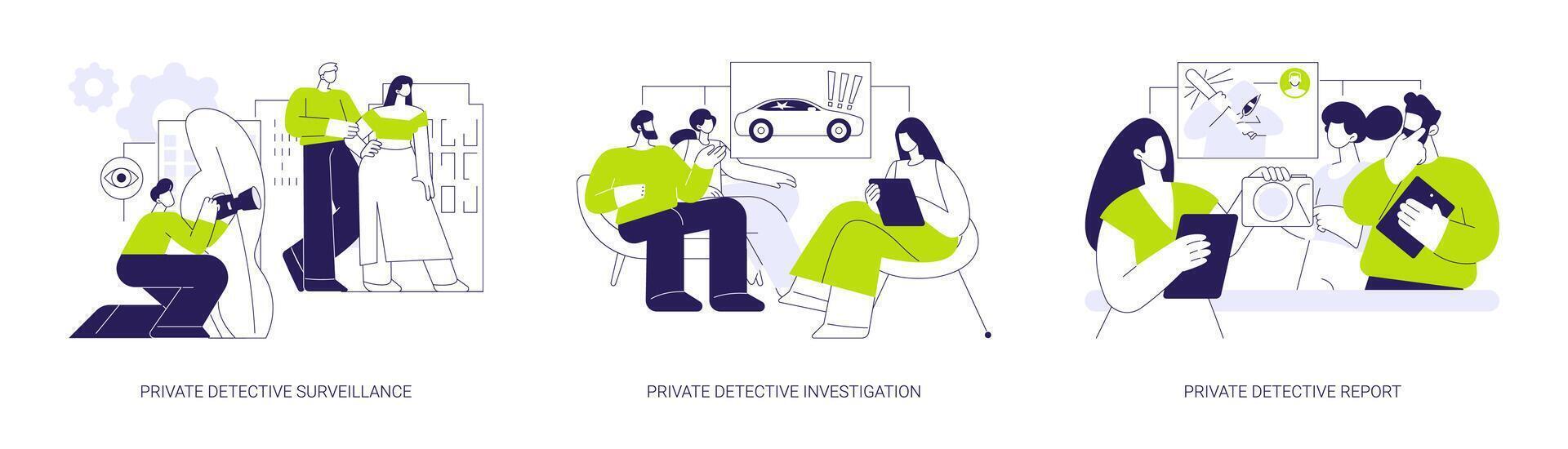 Private detective services abstract concept illustrations. vector