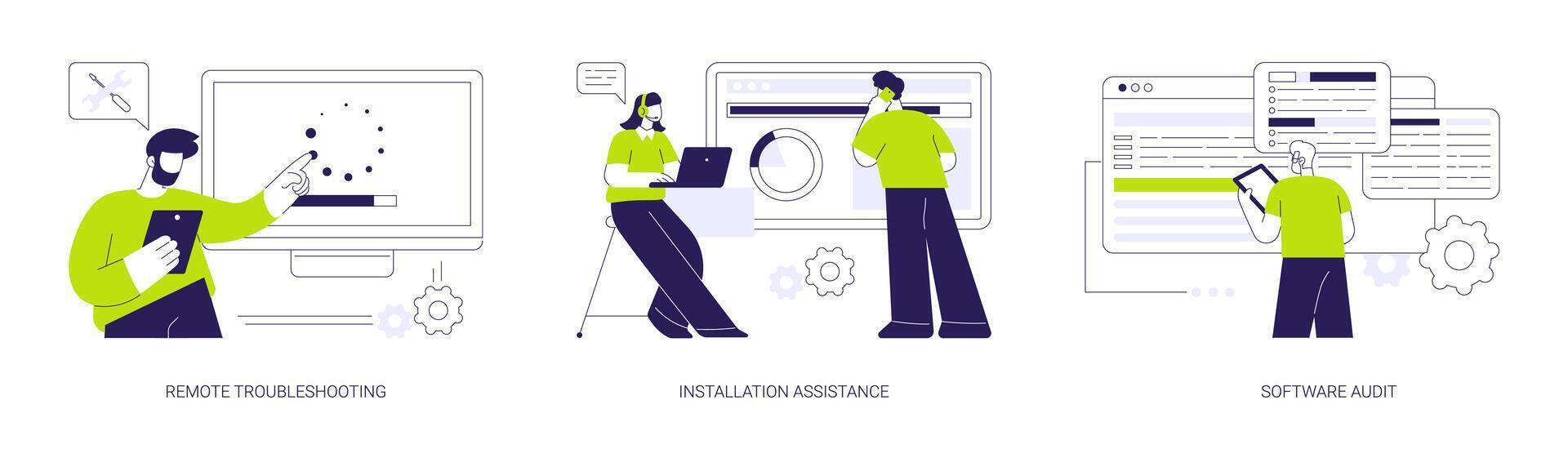 Computer maintenance and support abstract concept illustrations. vector