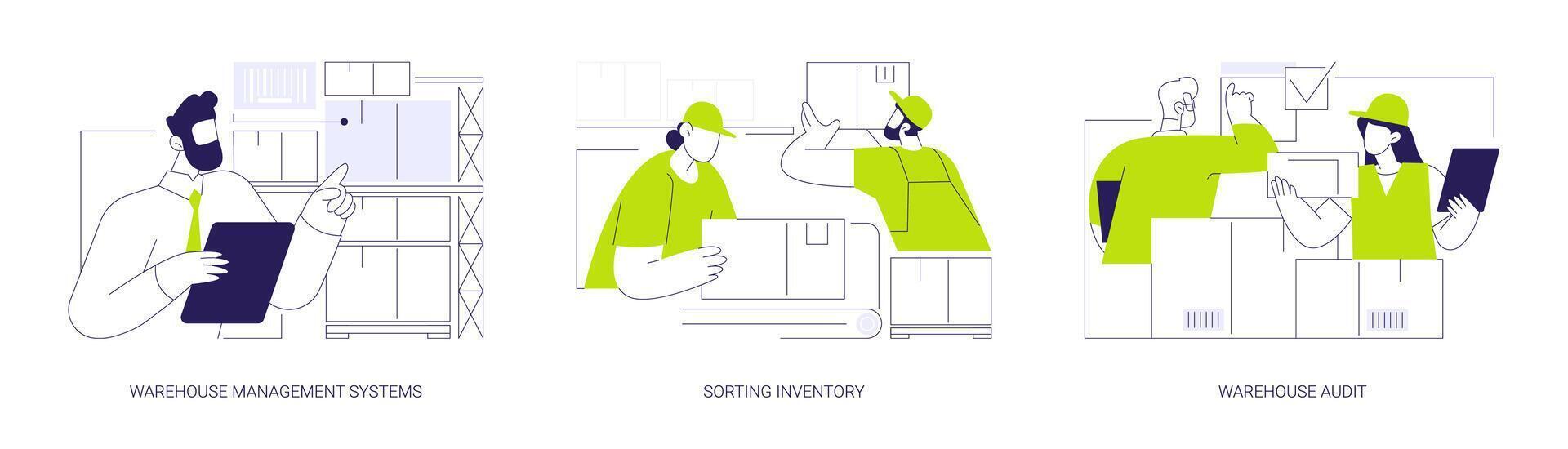 Inventory management and control abstract concept illustrations. vector