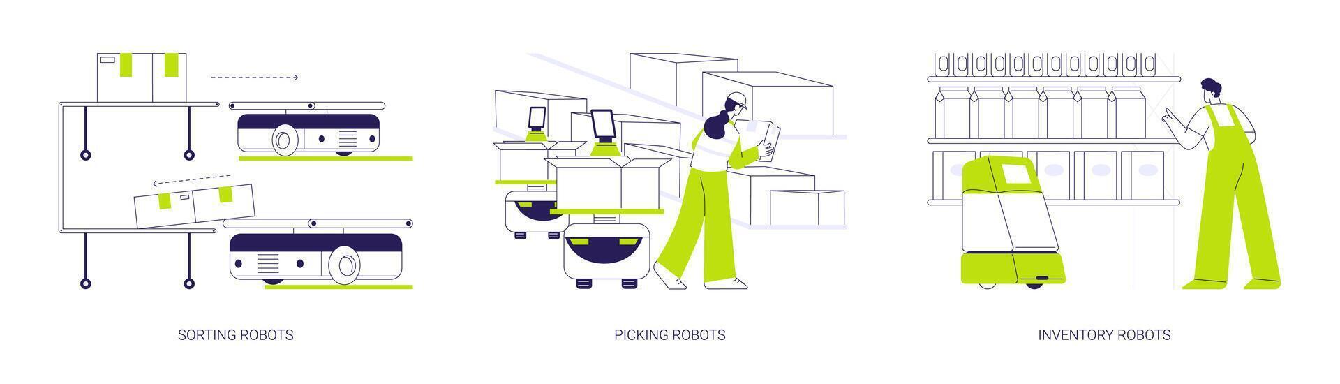 Autonomous mobile robots abstract concept illustrations. vector