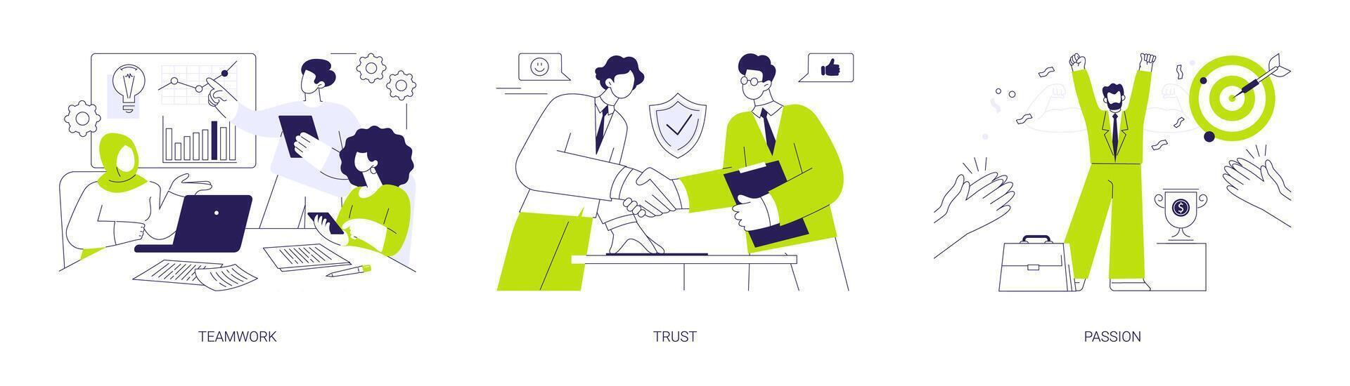 Corporate culture and values abstract concept illustrations. vector