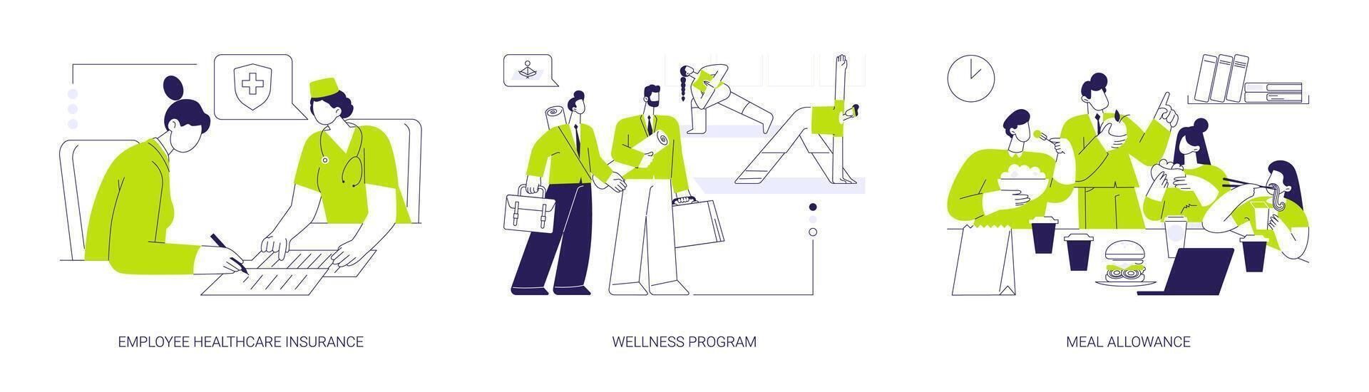 Workers wellbeing abstract concept illustrations. vector