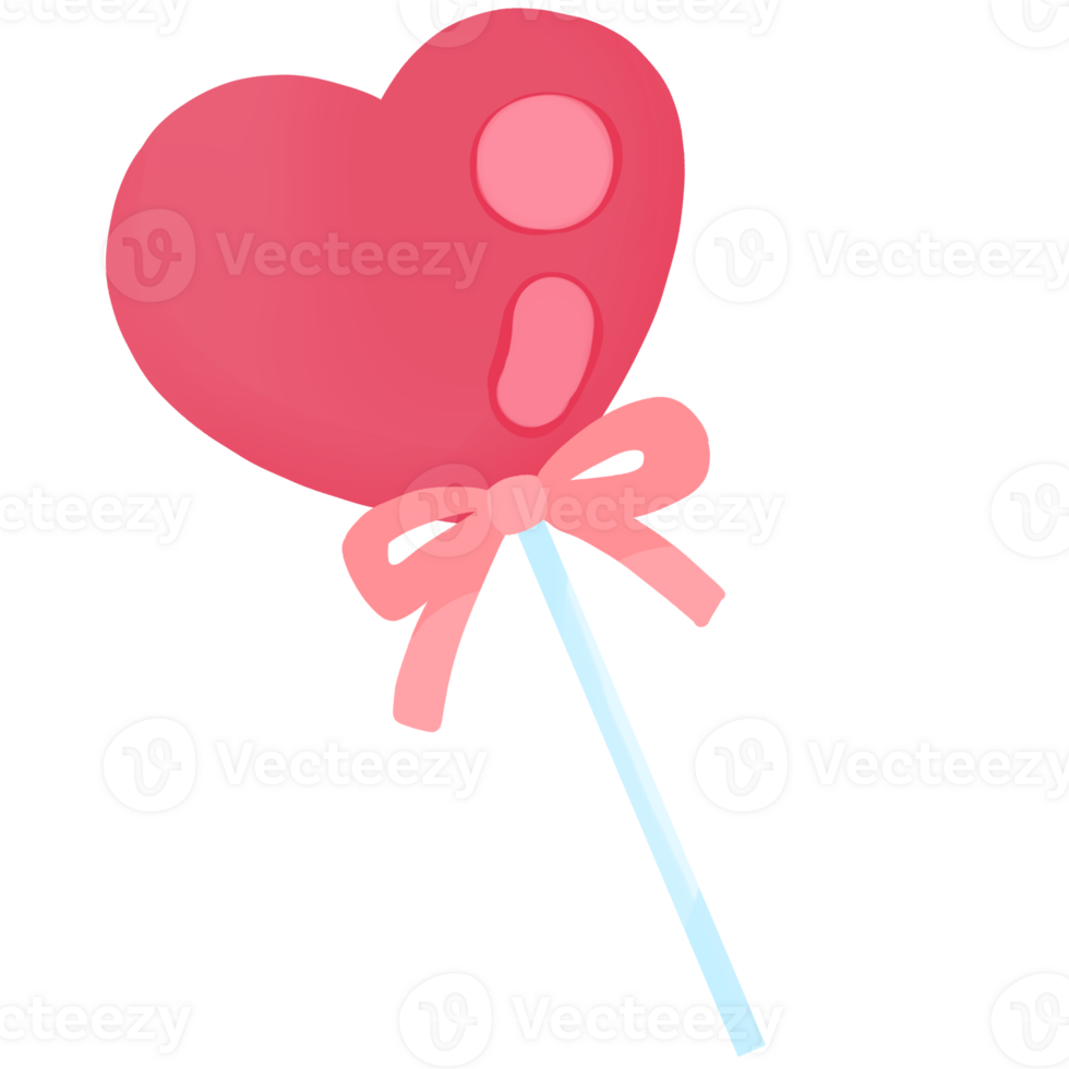 Heart lollipop clipart tied with a bow on a transparent background png