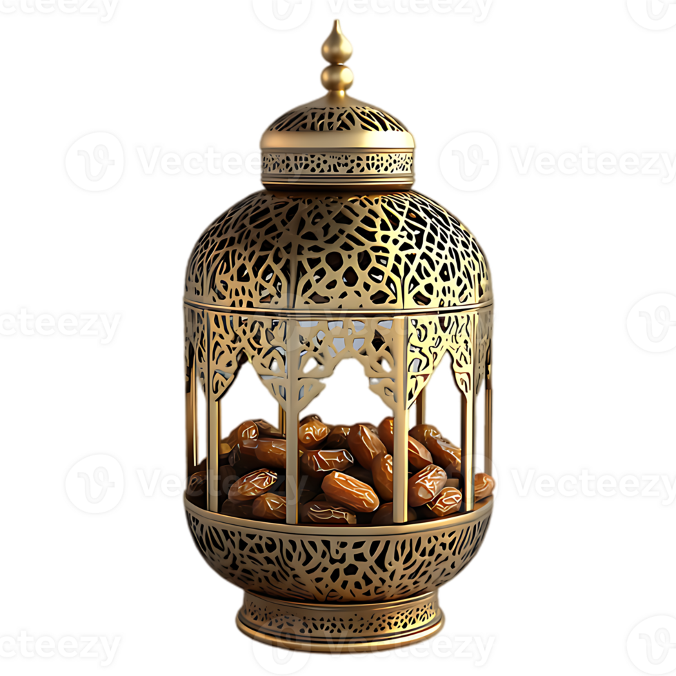 Golden Arabic Lantern Filled with Dates A Symbol of Ramadan and Festivity png