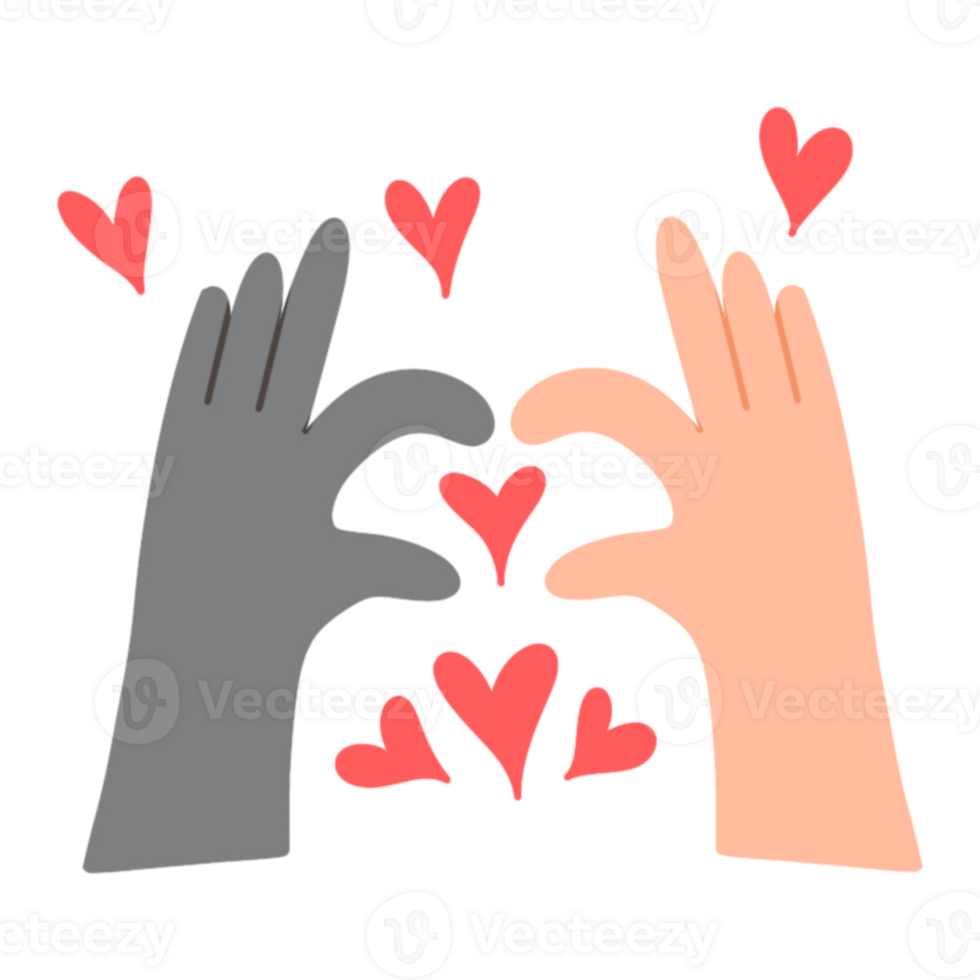 Two hands making a heart shape with hearts falling from the hands png