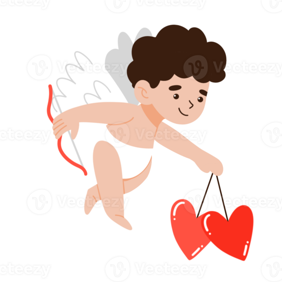 Cupid with bow and arrow holding heart png