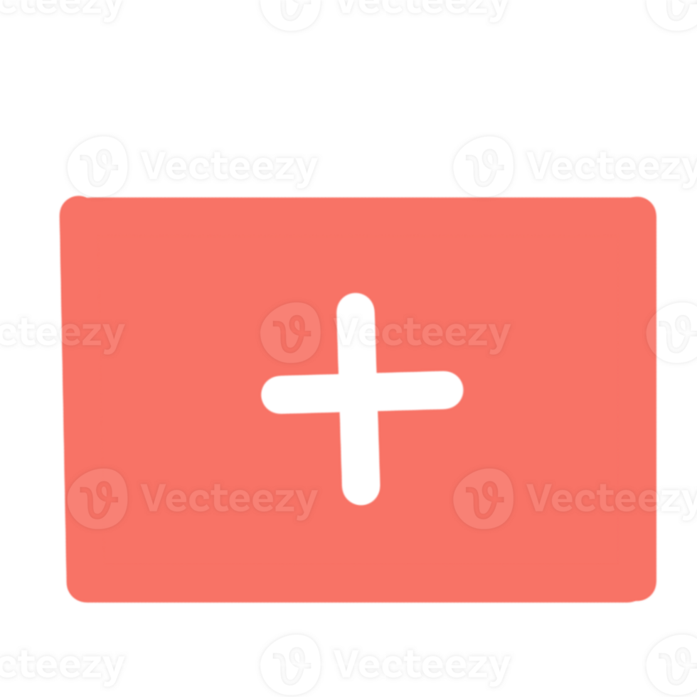 A red first aid case with a white cross on it png