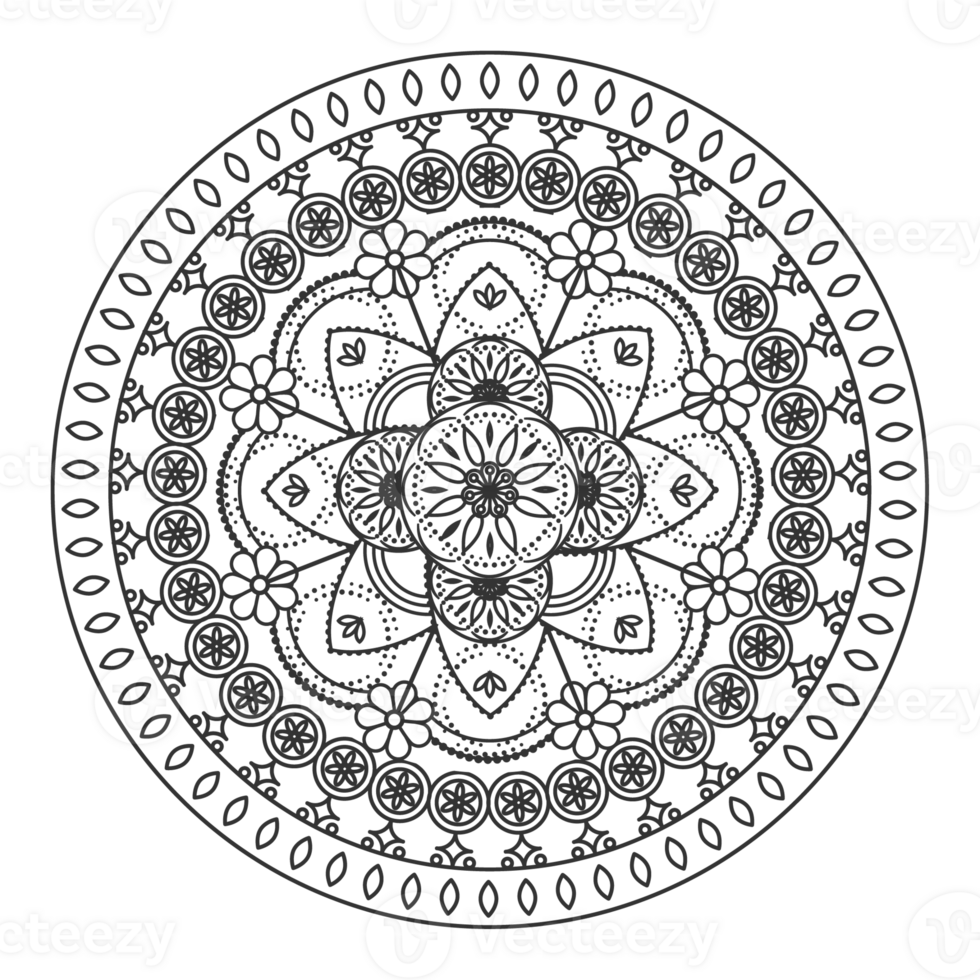 Mandala ornament outline pattern. Indian geometric art graphic. png