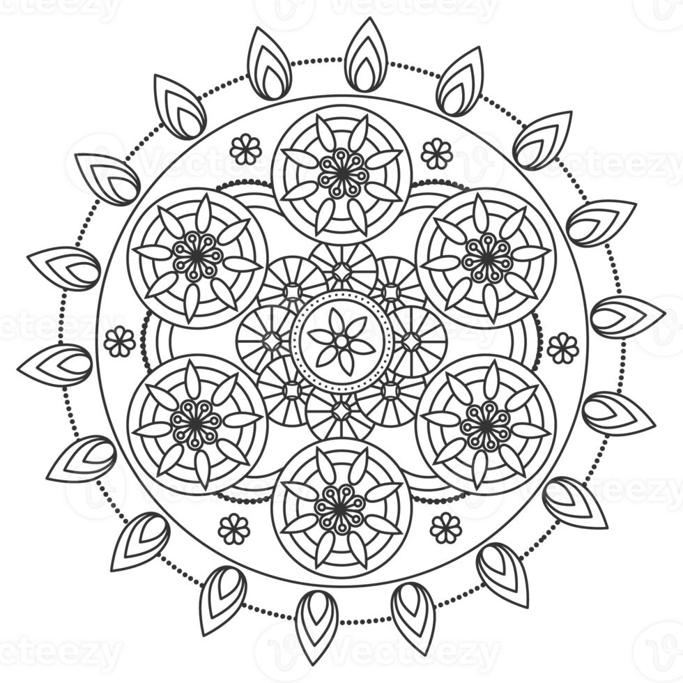 Mandala outline pattern. Indian geometric art graphic. Isolated coloring book. png