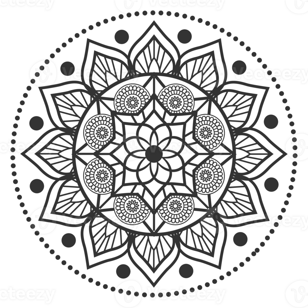 Mandala ornament outline pattern. Indian geometric art graphic. Isolated png