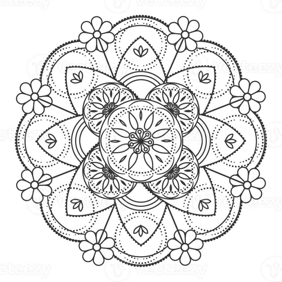 Mandala ornament outline pattern. Indian art graphic. Isolated coloring book. png
