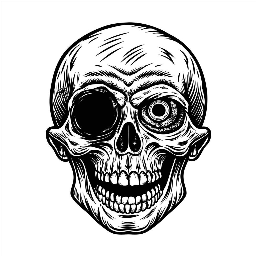 Black and white vintage hand drawn skull vector