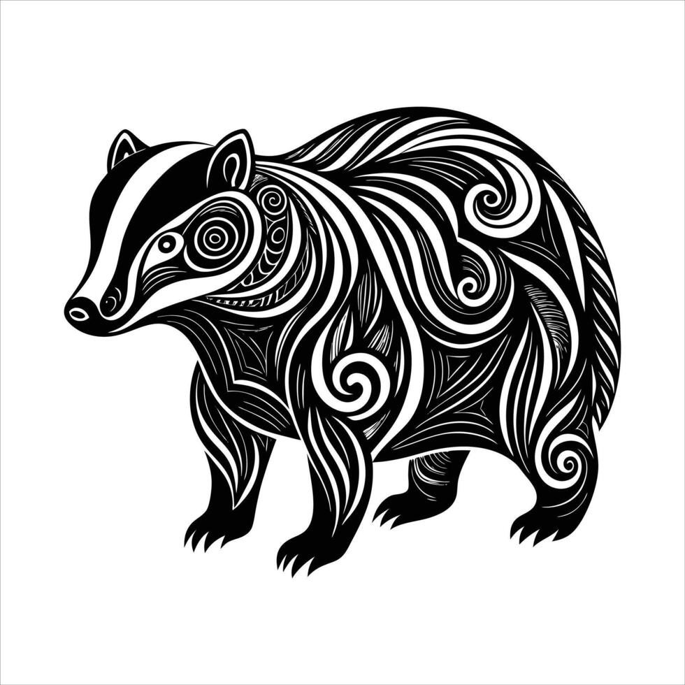 Badger animal with old engraving style vector