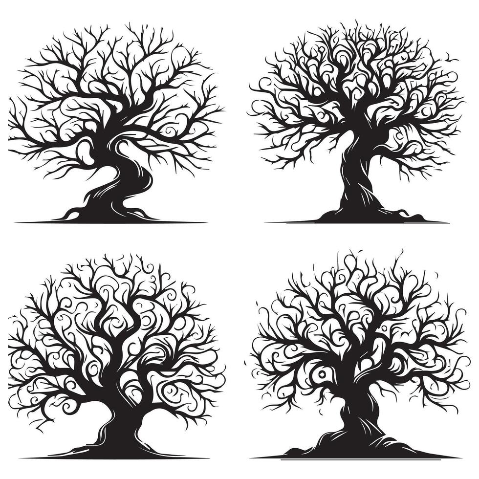 trees silhouettes set vector
