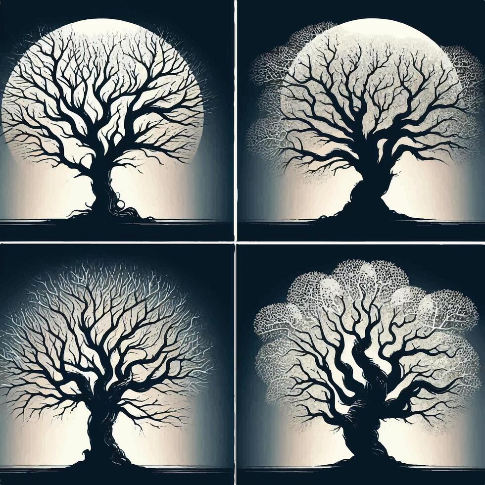 silhouette of a tree in the night vector