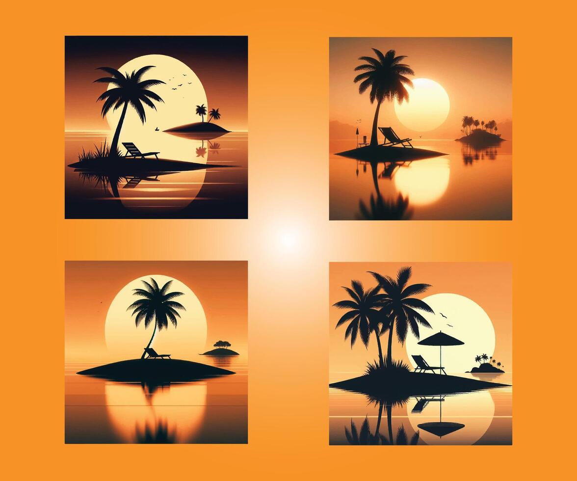 set of tropical images of beach vector