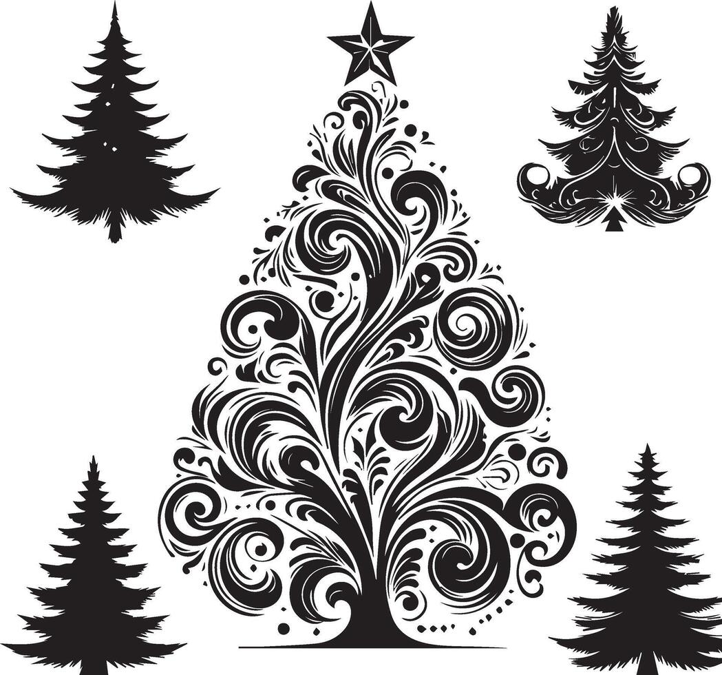 set of christmas trees silhouette vector