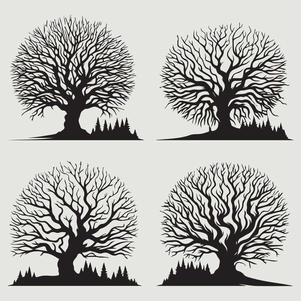 set of trees silhouettes vector