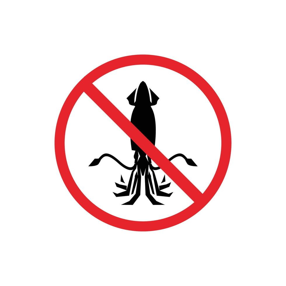 prohibited and dangerous signs. squid danger. it is forbidden to bring squid vector