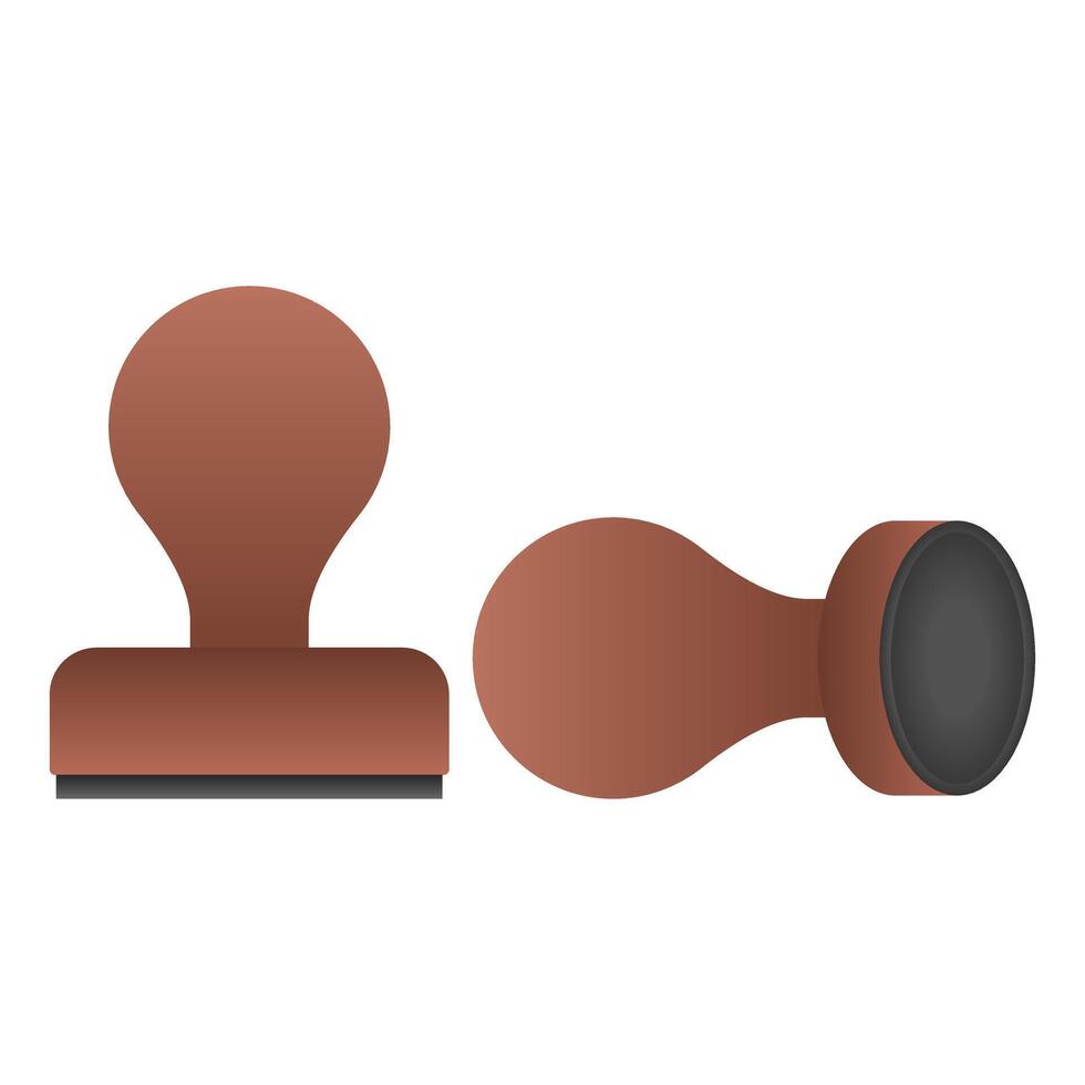 Wooden Handle Rubber Stamp. Brown Wooden Stamp Element. Wooden Approval Stamp Icon. vector