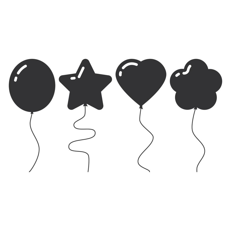 Balloon Silhouettes Various Shapes. Black Balloon Decoration Surprise. Simple Balloon Icon. vector