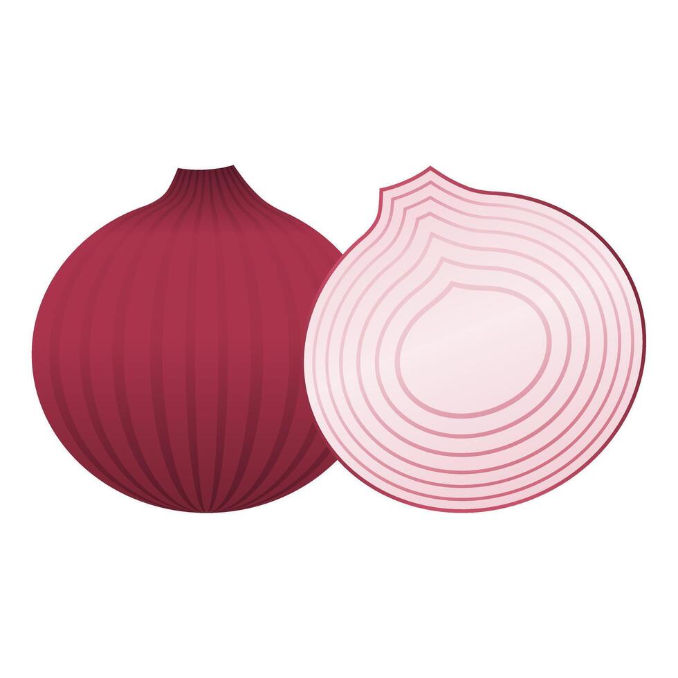 Whole and Sliced Onions Cooking Ingredient. Fresh Onion Element. Ripe Onion Icon. vector
