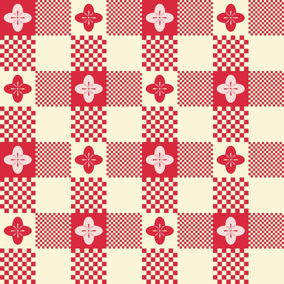 Gingham with flowers on red yellow background vector