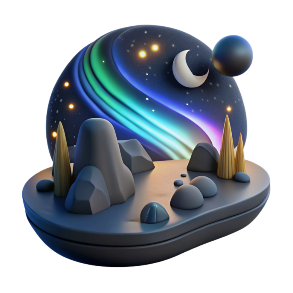 Night Sky Aurora Borealis Landscape 3D Render png