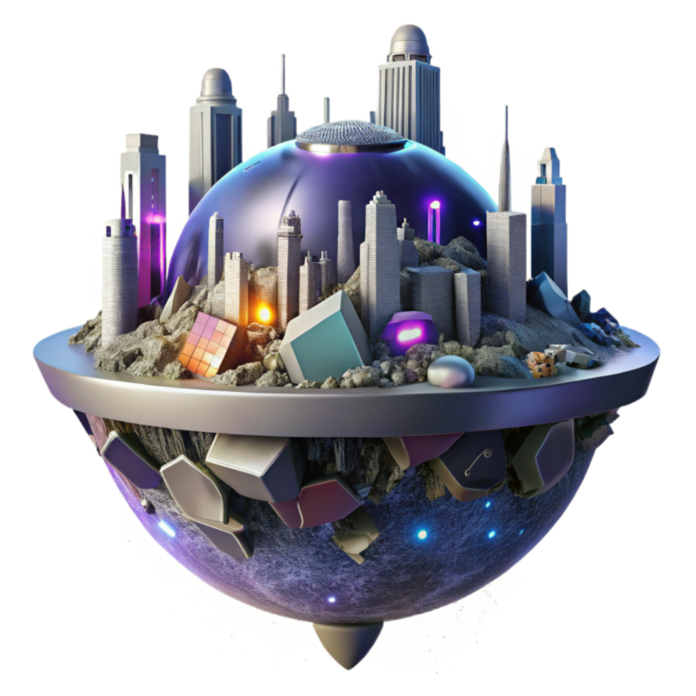 Futuristic Cityscape on a Fragmented Planet png