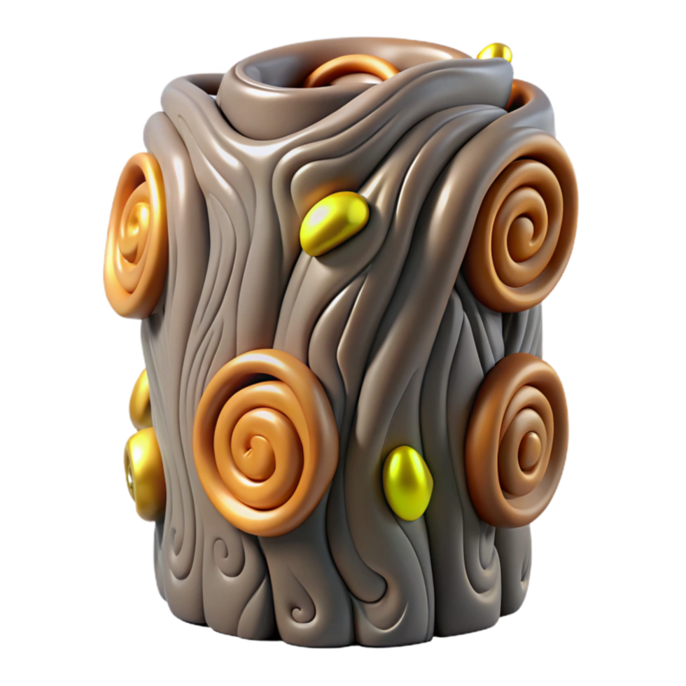 Abstract 3D Render Swirls, Tree Bark, and Gold png