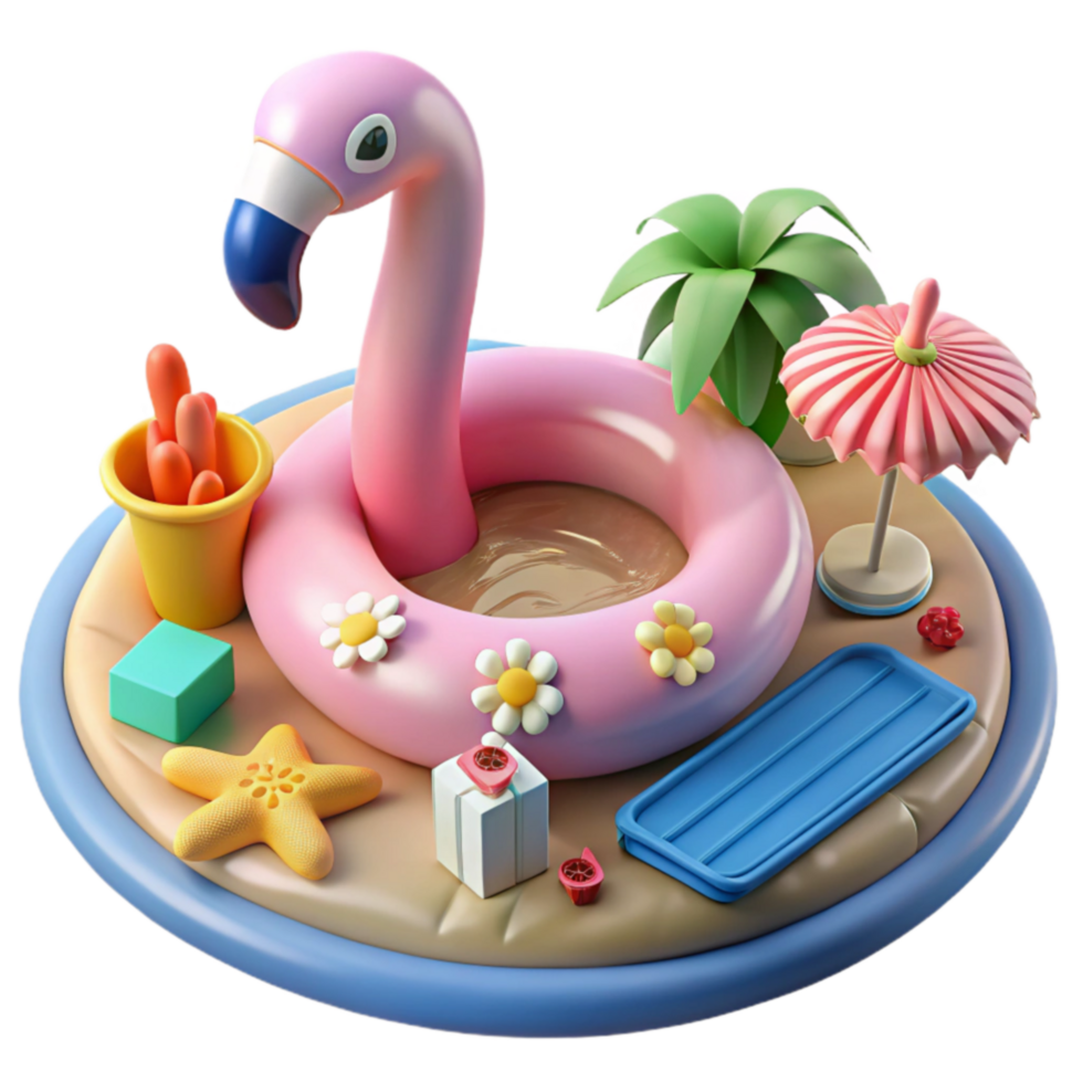 Summer Fun Inflatable Flamingo Pool Float Beach Scene png