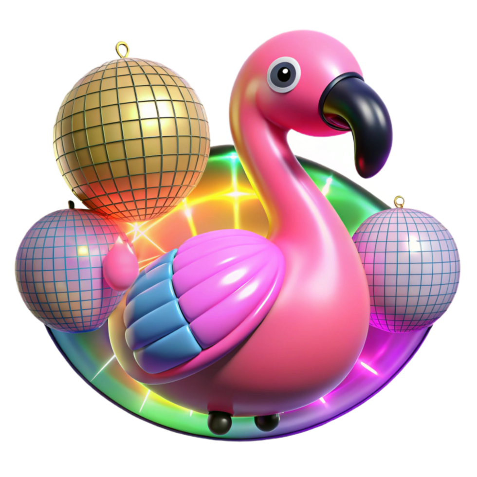 Pink Flamingo Disco Party 3D Render png
