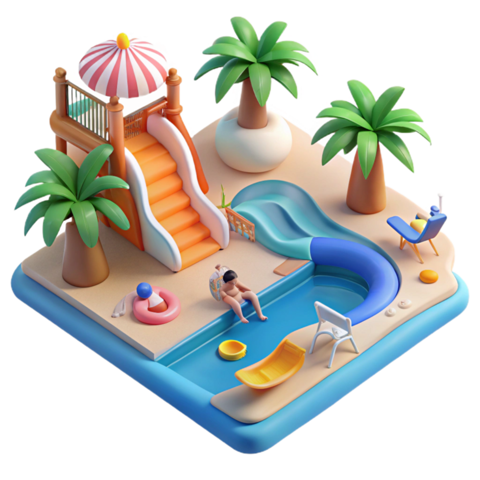 Summer Fun Tropical Pool Party with Slides png