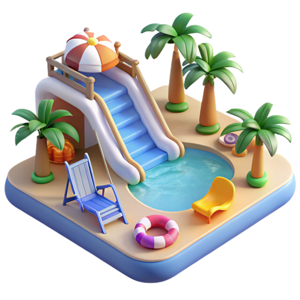 Tropical Pool Paradise 3D Render of Summer Fun png