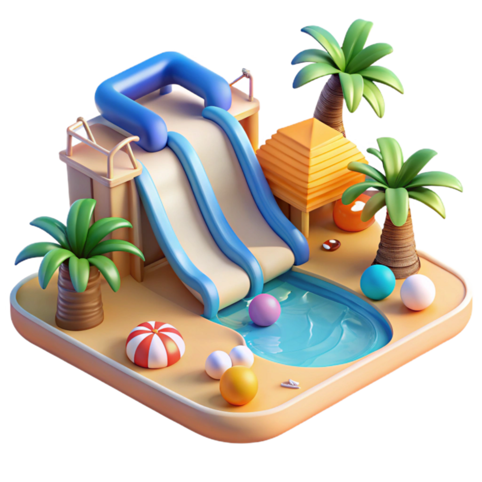 Tropical Water Park Fun Slides, Pool, and Palm Trees png