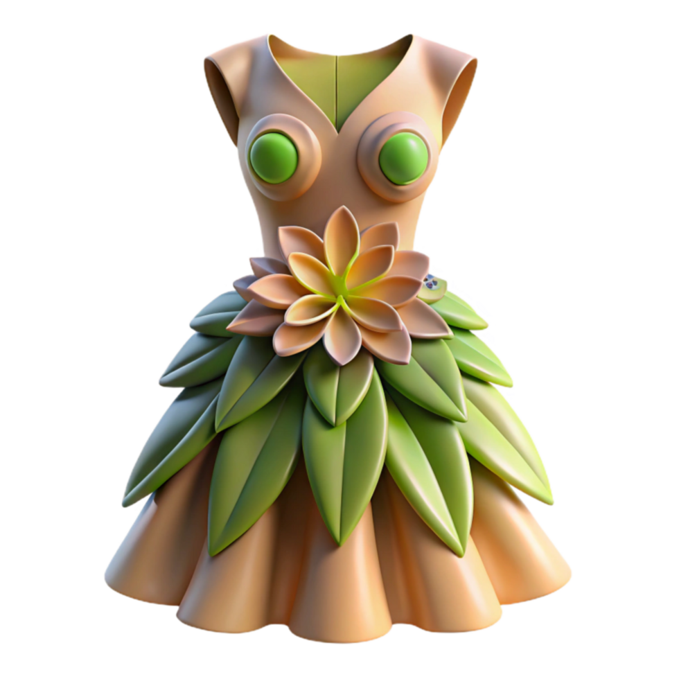 Floral Leaf Dress 3D Render of Nature-Inspired Fashion png