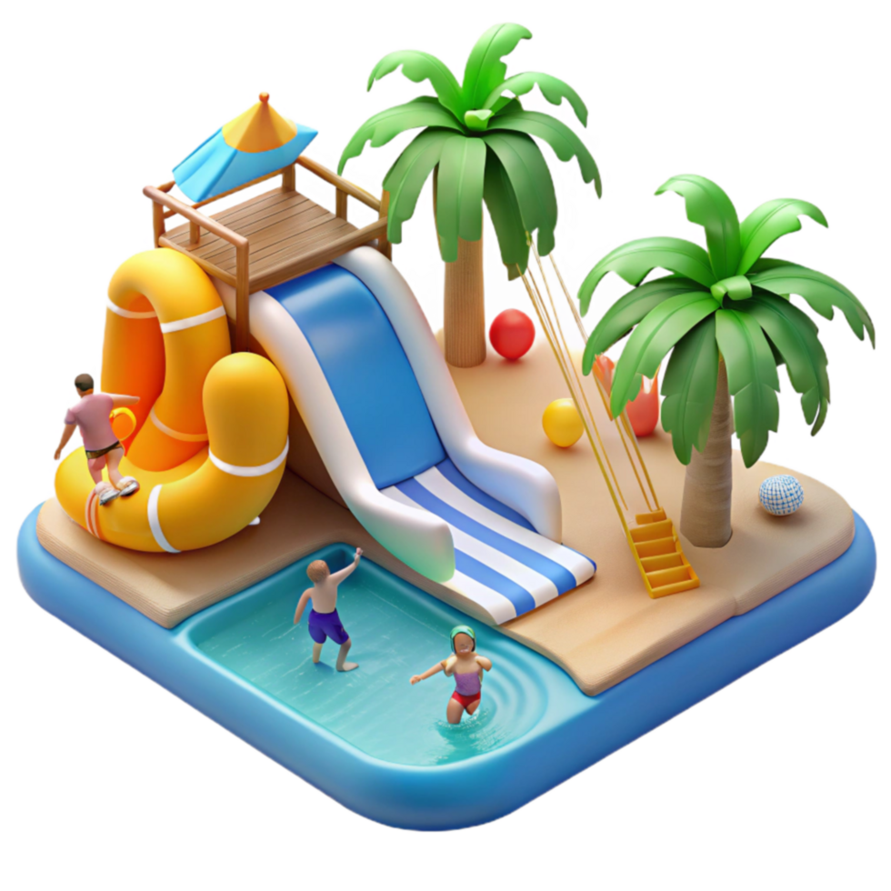 Summer Water Park Fun Slides, Pool, Palm Trees png