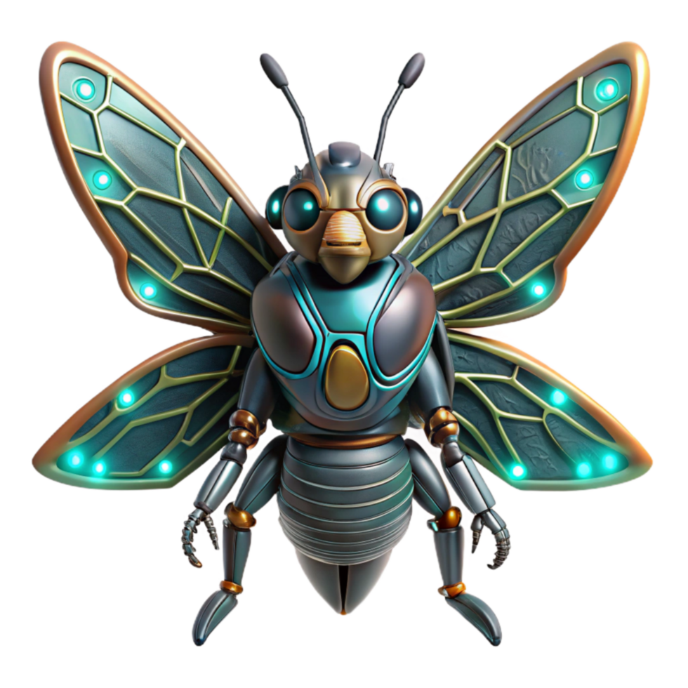 Cybernetic Butterfly Mechanical Insect with Luminous Wings png